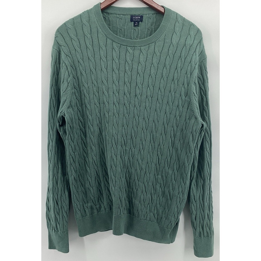J. Crew 100% cotton Cable Knit Crewneck Sweater in Green medium